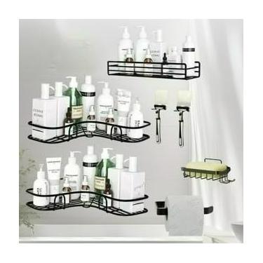 Imagem de Prateleiras Suporte Com Adesivos Para Parede Banheiro Cozinha Lavanderia Shampoo Sabonete (7 PRATELEIRAS)