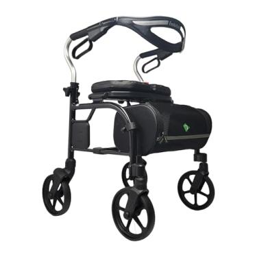 Imagem de Evolution Trillium Rolador de andador médico leve com assento, rodas grandes, freios, encosto, cesta para idosos, uso interno e externo, Carbon Black, Tall