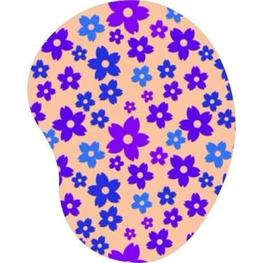 Imagem de Mouse Pad Ergonômico Gota Flores Azuis e Roxas Fundo Pêssego