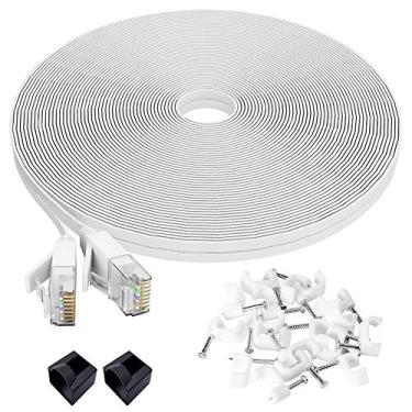 Imagem de Jaremite Cabo Ethernet, cabos de rede LAN Cat 6, fio longo e plano Cat6 para roteador, modem, PS4, Switch, Xbox One, TV, jogos (23 m, branco - 25 pés)