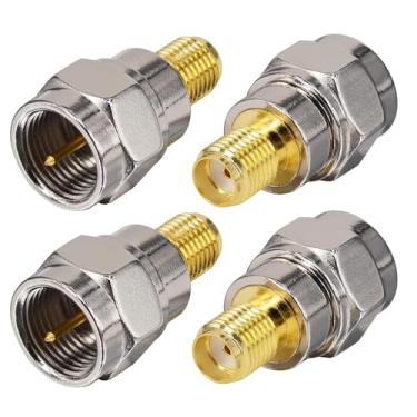 Imagem de CORONIR Conectores coaxiais tipo F macho para SMA fêmea conector SMA adaptador de antena RF teste conversor aéreo para rádio digital FM/AM/DAB Kenwood Pioneer Panasonic pacote com 4