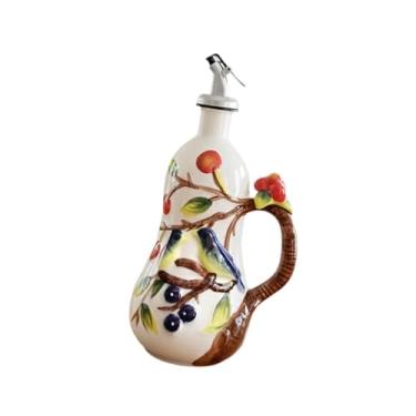 Imagem de Baoblaze Dispensador de óleo e vinagre de cerâmica, frasco decorativo para molho de soja, galheteiro à prova de vazamentos com rolha de borracha, Morango