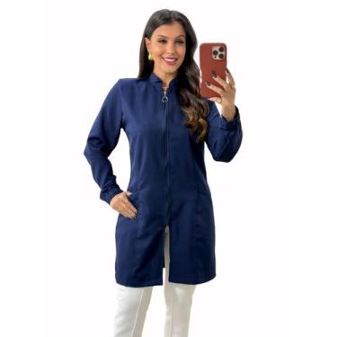 Imagem de Jaleco Feminino Ziper Manga Longa Acinturado Com Punho Enfermagem Medi