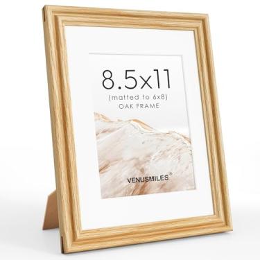 Imagem de Moldura para fotos de 21 x 28 cm com tapete para 15 x 20 cm, moldura de colagem de fotos de madeira de carvalho natural com vidro temperado HD, encaixe único e espiga, tiras onduladas, exibição de