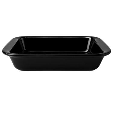 Imagem de Travessa Refratária Cerâmica Retangular Assadeira para Servir Multiuso Forno e Micro-ondas (Preto, 1850ml)