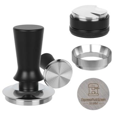 Imagem de Kit de adulteração de café expresso de 51 mm - adulterador de café com mola, nivelador de distribuidor expresso de profundidade ajustável, funil de dosagem magnética, metal de alumínio, tela de disco