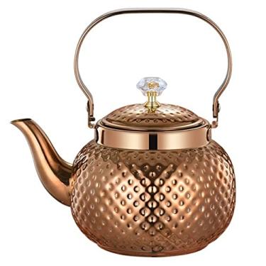 Imagem de Chaleiras, bule de chá com infusor para chá solto, chaleira de aço inoxidável de grau para fogão, textura de martelo, base para gás de indução/rosa D/2L