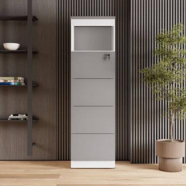 Imagem de Armário de Escritório 160cm Arquivo 4 Gavetas Puxador Cava Corporate Cinza Sagrado / Branco
