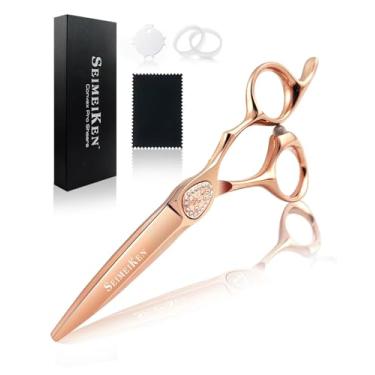 Imagem de SEIMEIKEN Tesoura de cabelo profissional de 15 cm – Tesouras de barbeiro japonesas de aço inoxidável 440C para cabeleireiros e cabeleireiros, ouro rosa