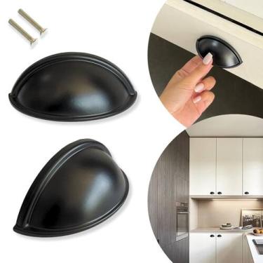 Imagem de 1 Puxador Concha Preto Fosco Para Gaveta, Armário em Metal - Compras F