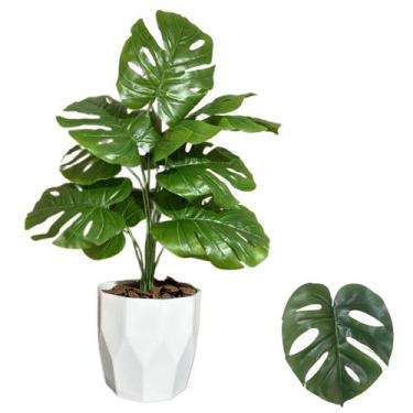 Imagem de Planta Artificial Costela de Adão + Vaso Cachepot Decorativo - PlantaI