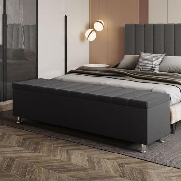 Imagem de Calçadeira Baú Recamier Estofado King 195 Cm ônix Corino Preto