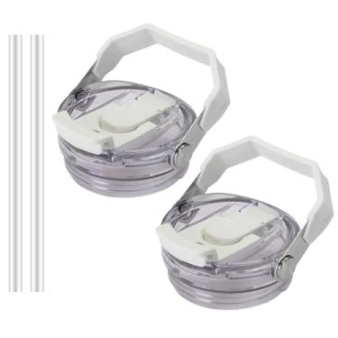 Imagem de Tampa de substituição de 850 g e 590 ml para copo de aço inoxidável Stanley IceFlow, 2 peças de tampa à prova de derramamento com alça e bico de canudo flip 2 em 1, resistente a vazamentos (branco