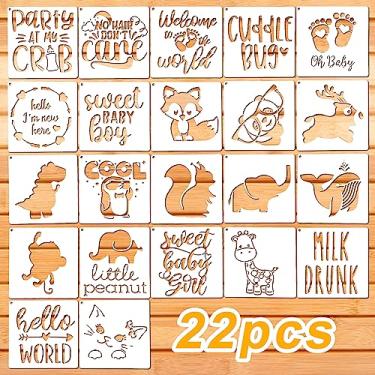 Imagem de 22 estênceis de bebê, estênceis de chá de bebê, estênceis para pintura, estênceis para pintura de tecido, chá de bebê, body de bebê, macacão, camisa, sapatos