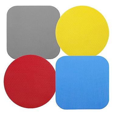 Imagem de 4 peças de almofadas de garra de jarra, almofada de borracha para abridor de jarras, porta-copos de cozinha para idosos que sofrem de mãos fracas, redondo (amarelo, vermelho), quadrado (cinza, azul)