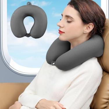 Imagem de Almofada de pescoço de viagem de espuma viscoelástica em forma de U, suporte confortável para pescoço e cabeça para aviões, trens, carros autônomos (cinza escuro)