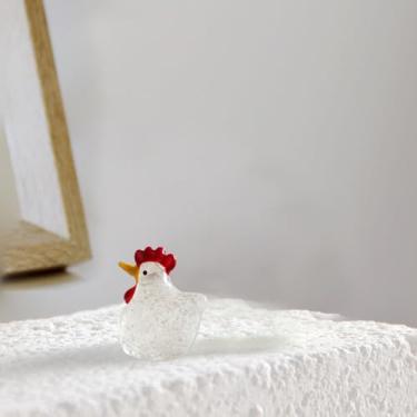 Imagem de Estatueta de galinha de vidro Liuli Gugu em tom claro para exibição de mesa ou armário, feito à mão, decoração de fazenda, boneco de galo para decoração de interiores de casa