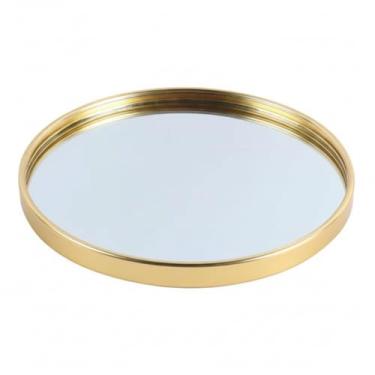 Imagem de Bandeja Organizadora, Bandeja Decorativa Dourada com Espelho, Redonda Clean 20cm