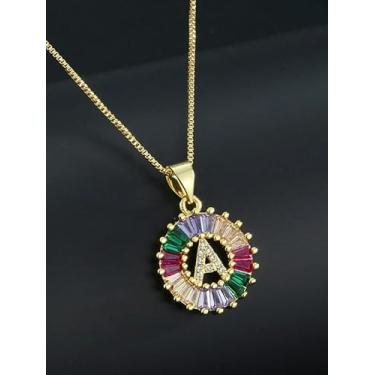 Imagem de Colares coloridos com pingente de letra A do alfabeto CZ banhado a ouro criativo brilhante zircônia cúbica inicial corrente colar joias acessórios retrô dia dos namorados festa de aniversário
