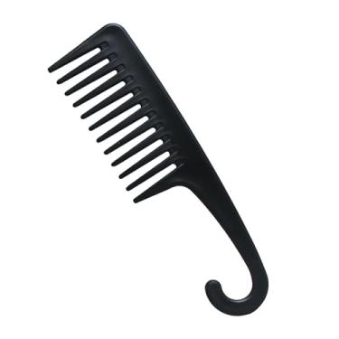 Imagem de Pentes de dentes largos com gancho, pente de chuveiro com pega para mulheres e meninas, ideal para cabelos molhados e secos, cabelos cacheados e longos (preto/2 peças)