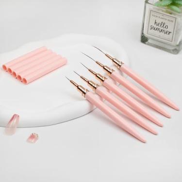 Imagem de Conjunto de 5 pincéis rosa para arte de unhas – Pincéis de pintura de unhas com detalhes finos para linhas longas e desenho de precisão (tamanhos 4/8/12/20/25 mm)