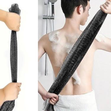 Imagem de Rede Africana Longa Esponja de Banho Stretch Comprimento até 172 cm Corpo de Banho Esfoliante Chuveiro Corpo Costas Esfoliante Pele Macia (Preto)