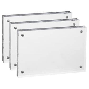 Imagem de Moldura flutuante para fotos, 5,6 cm x 8,1 cm, pacote com 3, porta-retratos sem moldura, dupla face, acrílico para exibição magnética para família, viagem, festa, lembranças, arte, transparente