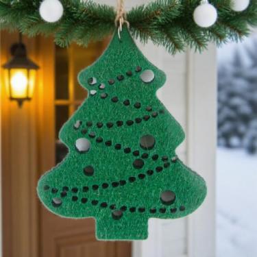 Imagem de Enfeite de floco de neve de feltro de Natal, decoração criativa para pendurar árvore de Natal de feltro DIY para decoração de férias (verde)