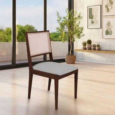 Imagem de Cadeira De Jantar Estofada Suellen Em Madeira E Mdf Castanho Linho Cinza Prata