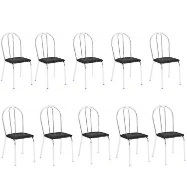Imagem de Kit 10 Cadeiras Lisboa Cromada Para Cozinha Ou área Gourmet-assento Sintético Preto