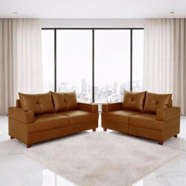 Imagem de Sofá 3 e 2 Lugares Essenza Bom Pastor, Caramelo Veludo PU