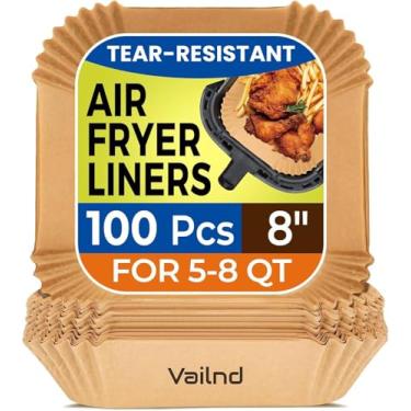 Imagem de Forros de papel Air Fryer: 100 peças de papel manteiga, forro de papel descartável para fritadeira a ar de 20 cm para micro-ondas, forro de cesta de fritadeira quadrada antiaderente