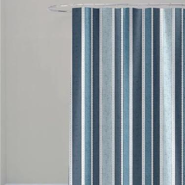 Imagem de Box Banheiro, Cortina Box Poliéster 198cm X 180cm com Ganchos Impermeável - Antimofo, Cortina Banheiro, Resistente(Listras Azuis)