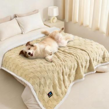 Imagem de Luciphia Cobertor impermeável para cães grandes lavável lã de ovelha macia cobertor gato com jacquard 3D aconchegante calmante reversível protetor de sofá proteção de móveis para animais de estimação