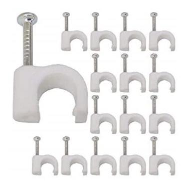 Imagem de Fixador de Cabos com Prego, Plástico Branco, 8mm, Organizador de Fios, Pacote com 100 Unidades, 11 x 9 x 2 cm
