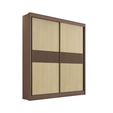 Imagem de Guarda Roupa Solteiro Santorini 2 Portas Ripado 3 Gavetas Com Pés - D' Doro Castanho/linho/ripado