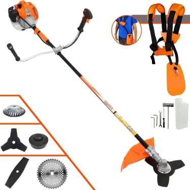 Imagem de Roçadeira Profissional Lateral Vulcan Vr520h À Gasolina 52cc 2,5hp 2t + Faca 2 Pontas 330mm + Faca 40 Dentes 255mm + Es