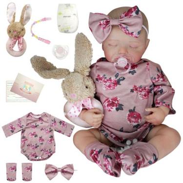 Imagem de Boneca Bebê Reborn Realista Silicone Kit Conjunto de Roupa Chupeta Mam