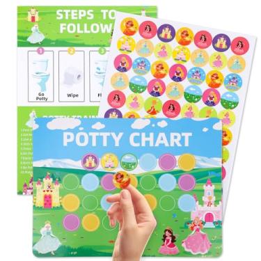 Imagem de Conjunto Gráficos Treinamento para Usar o Penico, Adorável Gráfico de Treinamento Usar o Penico com Adesivos de Recompensa e Papel Instruções Adequado para Meninas Crianças (Estilo Princesa)