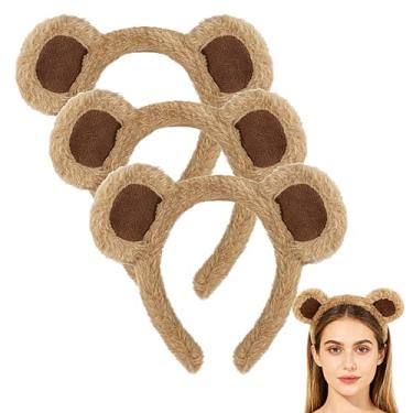 Imagem de Vavious Tiara de orelhas de urso, 3 peças, faixa de cabelo marrom para mulheres, dia das bruxas, para maquiagem, lavagem de rosto, cosplay, acessórios de fantasia, orelhas de animais, faixas de cabeça