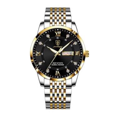 Imagem de W WOLF-CUB Relógio masculino de luxo, vestido de negócios, à prova d'água, aço inoxidável, calendário, moderno, masculino, relógios de pulso simples de quartzo, Dourado e preto