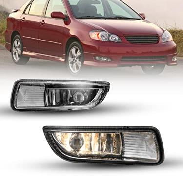 Imagem de ROXX Conjunto de faróis de neblina para Toyota Corolla 2003 2004 2005, faróis de neblina de condução OEM lâmpadas de substituição com lâmpadas de halogênio H3 12V 55W, lado do motorista e do passageiro (lentes transparentes)