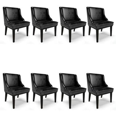 Imagem de Kit 8 Cadeiras Estofadas Base Fixa De Madeira Preto Lia Sintético Premium Preto - Ibiza