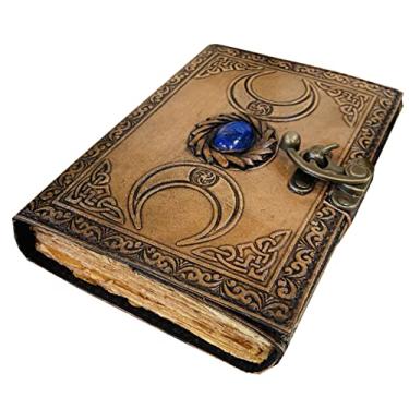 Imagem de Fecho de cadeado de couro vintage, livro das sombras, diário de grimório, diário de bruxa, diário vintage, 200 páginas, caderno de esboço de papel com borda de deck antigo, diário de viagem, 17 x 12