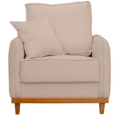 Imagem de Poltrona Sofa Sena Base De Madeira Luxo Conforto Para Hotel E Sala Linho Palha