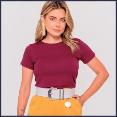 Imagem de Camisa Gola Rendonda Feminina Moda Básica Verão Estilosa Casual Para C