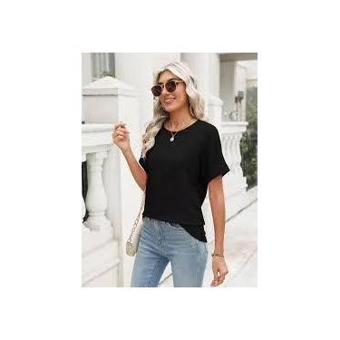 Imagem de Camisa Gola Rendonda Feminina Moda Básica Verão Estilosa Casual Para C