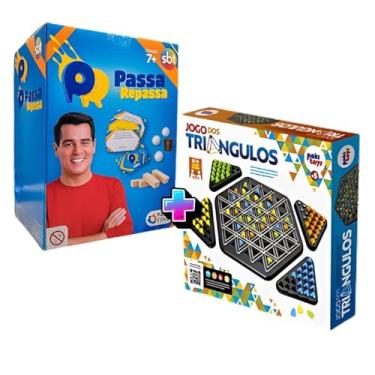 Imagem de Kit Jogo dos Triângulos Xadrez Geométrico Tabuleiro + Jogo Passa ou Repassa Diversão Licenciado