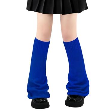 Imagem de Polainas para mulheres, meninas, estilo japonês, lolita, meias longas de malha kawaii, meias góticas Harajuku, cobertura de perna, Azul royal rodado, Tamanho Único