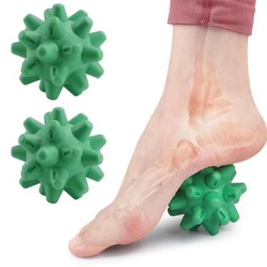 Imagem de Bolas de massagem, pacote com 2 bolas de massagem pontiagudas, ponto de gatilho de tecido profundo e liberação miofascial para alívio da fascite plantar, recuperação muscular, 7 cm de diâmetro (verde)